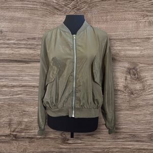Classic Fashio  Khaki Women's Bomber Jacket With Embroidery Size Med